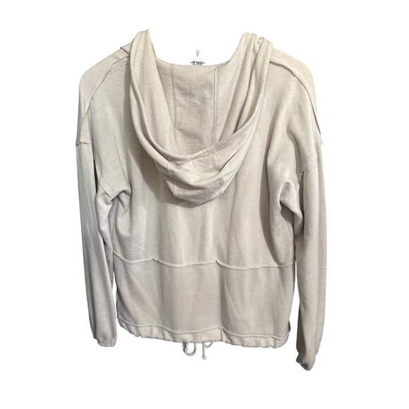 BKE Womens Small Hooded Wrap Sweater Top With Drawstring Hem Beige Cotton & Poly - Picture 2 of 4